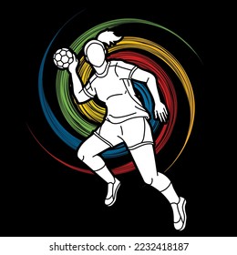 Handball Sport Woman Player Action Cartoon Graphic Vector