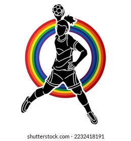 Handball Sport Woman Player Action Cartoon Graphic Vector