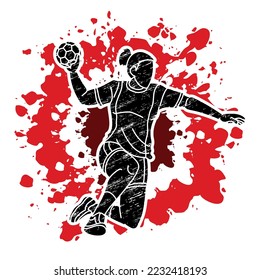 Handball Sport Woman Player Action Cartoon Graphic Vector