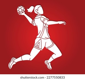 Handball Sport Woman Player Action Cartoon Graphic Vector