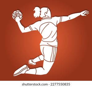 Handball Sport Woman Player Action Cartoon Graphic Vector