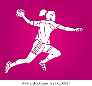 Handball Sport Woman Player Action Cartoon Grafik-Vektorgrafik