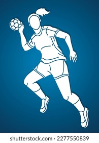 Handball Sport Woman Player Action Cartoon Grafik-Vektorgrafik