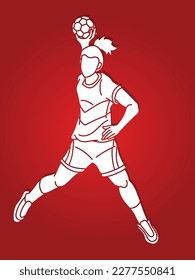 Handball Sport Woman Player Action Cartoon Graphic Vector