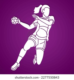 Handball Sport Woman Player Action Cartoon Graphic Vector