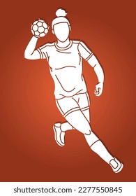 Handball Sport Woman Player Action Cartoon Grafik-Vektorgrafik