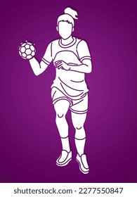 Handball Sport Woman Player Action Cartoon Grafik-Vektorgrafik