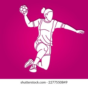 Handball Sport Woman Player Action Cartoon Grafik-Vektorgrafik