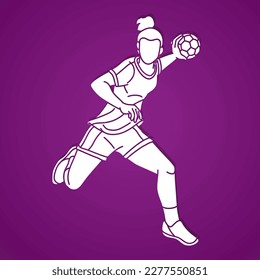 Handball Sport Woman Player Action Cartoon Graphic Vector