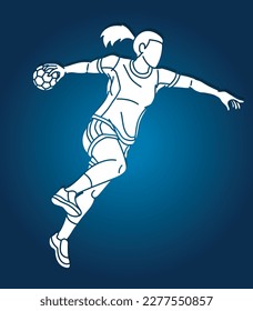 Handball Sport Woman Player Action Cartoon Grafik-Vektorgrafik