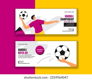 Handball Sports Design for Horizontal Banner with Cartoon Background