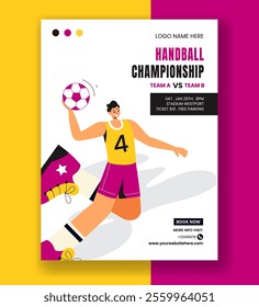 Handball Sports Design for Vertical Poster with Cartoon Background