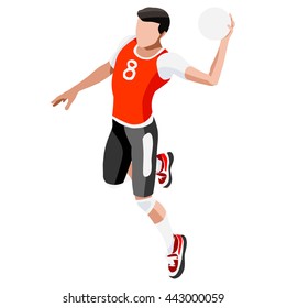 Handball Sportsman Games Icon Set. 3D Isometric Athlete. Sporting Championship People Handball Match Competition. Sport Infographic events Handball Vector Illustration.