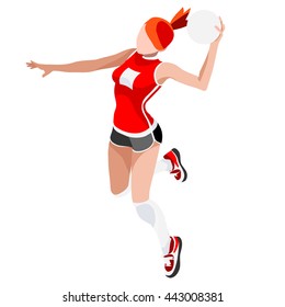 Handball Sportswoman Games Icon Set. 3D Isometric Athlete. Sporting Championship People Set Handball Match Competition. Sport Infographic events Handball Vector Illustration.