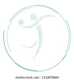 The handball symbol filled with teal dots. Pointillism style. Vector illustration on white background