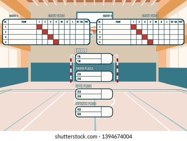 handball tournament table.handball gym with markings.tournament table for 8 teams.hall for ball games with hansalinie gate.championship gambolo.vector image