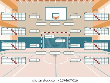 handball tournament table.handball gym with markings.tournament table for 32 teams.hall for ball games with hansalinie gate.championship gambolo.vector image