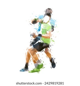 Handball, zwei Spieler, niedrige isolierte Vektor-Illustration. Gruppe von Mannschaftssportlern