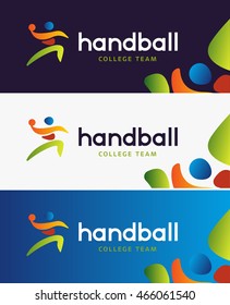 Handball vector banner. Abstract colorful silhouette of player for tournament identity. Handball College Championship.