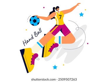 Handball Vector Illustration of a Player Touching the Ball and Scoring a Goal During a Sports Competition in a Flat Style Cartoon Background