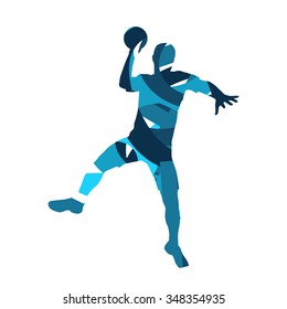 Handball vector player. Abstract blue silhouette