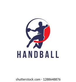 Handball vector sign. Abstract colorful silhouette of player for tournament logo or badge. Handball logo team