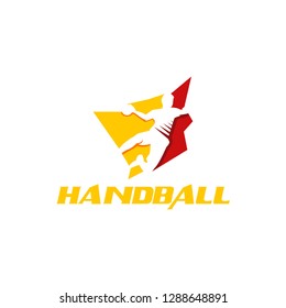 Handball vector sign. Abstract colorful silhouette of player for tournament logo or badge. Handball logo team