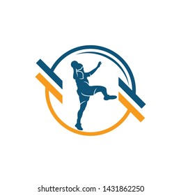 Handball vector sign. Abstract colorful silhouette of player for tournament logo or badge. Handball logo team