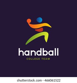 Handball vector sign. Abstract colorful silhouette of player for tournament logo or badge. Handball College team