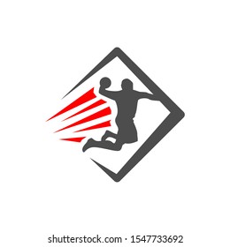 Handball vector sign logo. Abstract colorful silhouette of player Handball logo team template