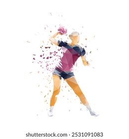 Handball women, female low poly handball player, isolated geometric vector illustration