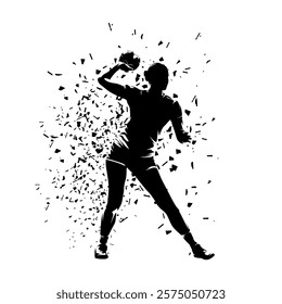 Handball women, female handball player, isolated vector silhouette with dispersion effect