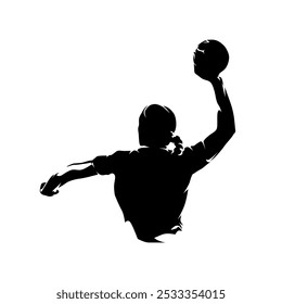 Handball women logo, female handball player, isolated vector silhouette