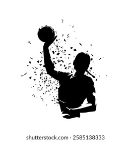 Handball women logo, isolated vector silhouette, front view. Sports clipart with distortion effect