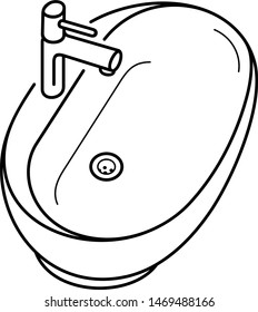 Handbasin. Vector outline icon isolated on white background.