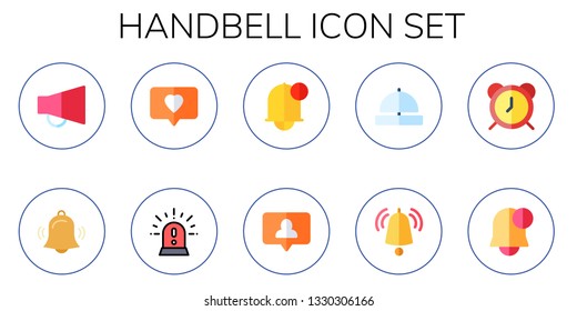 handbell icon set. 10 flat handbell icons.  Simple modern icons about  - notification, alarm, bell ring