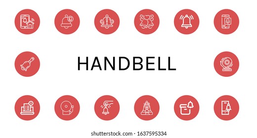 handbell simple icons set. Contains such icons as Notification, Bell, Bells, School bell, Handbell, can be used for web, mobile and logo