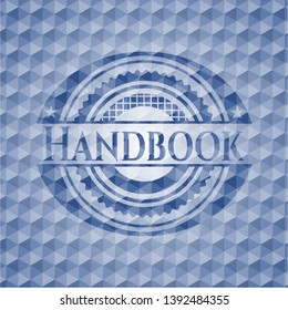 Handbook blue emblem or badge with abstract geometric polygonal pattern background. Vector Illustration. Detailed.