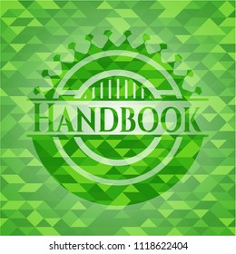Handbook green emblem with mosaic background