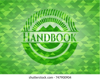 Handbook green emblem with mosaic background