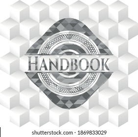 Handbook grey emblem with cube white background. 