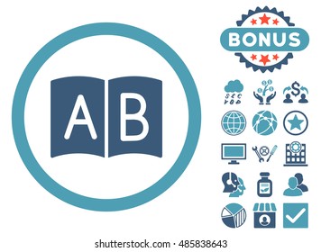 Handbook icon with bonus images. Vector illustration style is flat iconic bicolor symbols, cyan and blue colors, white background.