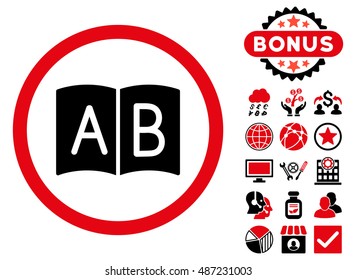 Handbook icon with bonus pictogram. Vector illustration style is flat iconic bicolor symbols, intensive red and black colors, white background.