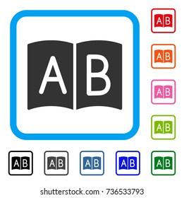 Handbook icon. Flat grey iconic symbol in a light blue rounded squared frame. Black, gray, green, blue, red, orange color versions of Handbook vector. Designed for web and app user interface.