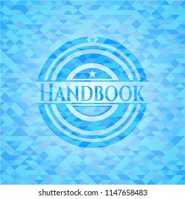 Handbook light blue emblem. Mosaic background