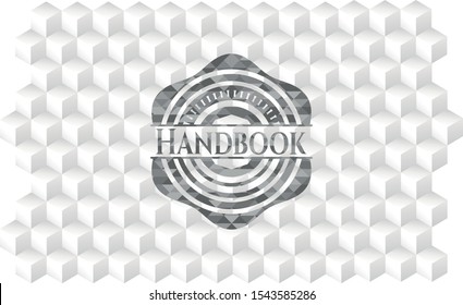 Handbook retro style grey emblem with geometric cube white background