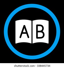 Handbook vector icon. Style is bicolor flat rounded symbol, blue and white colors, rounded angles, black background.