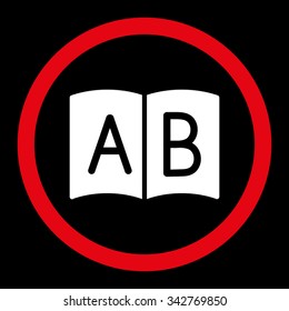 Handbook vector icon. Style is bicolor flat rounded symbol, red and white colors, rounded angles, black background.
