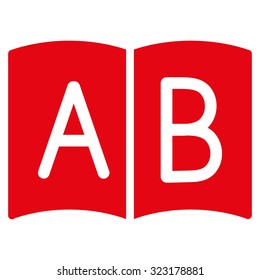 Handbook vector icon. Style is flat symbol, red color, rounded angles, white background.
