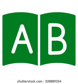 Handbook vector icon. Style is flat symbol, green color, rounded angles, white background.